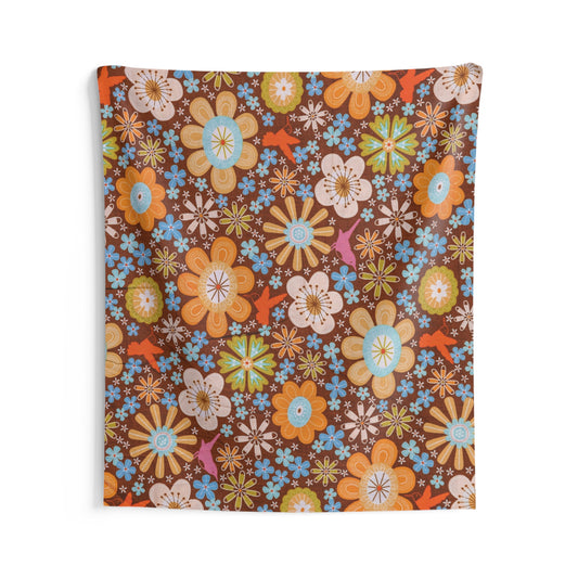 Retro Groovy 70s Flower Print  Wall Tapestry
