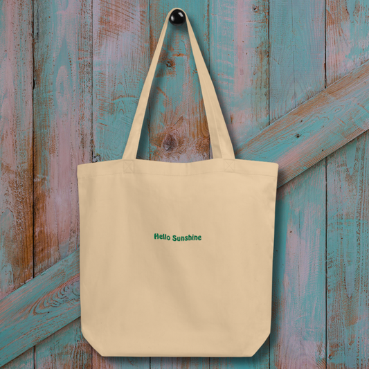Organic Cotton Embroidered Tote – “Hello Sunshine” - Oyster
