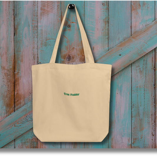 Organic Cotton Embroidered Tote – “Tree Hugger” - Oyster